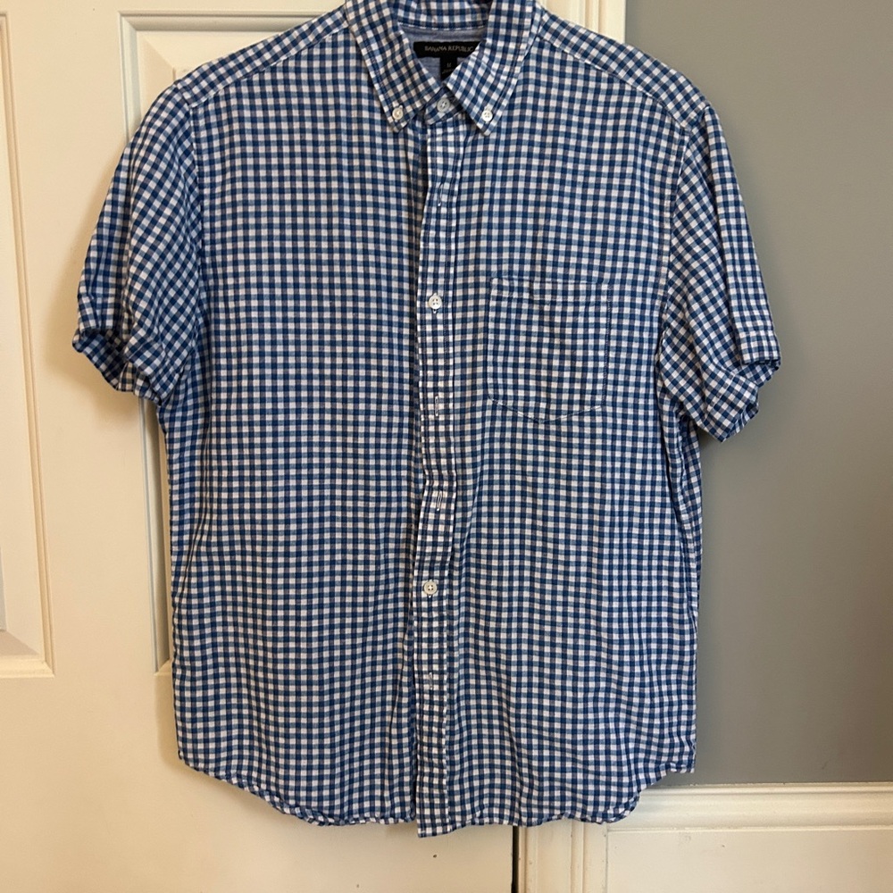 Banana Republic Blue and White Gingham Casual Shirt